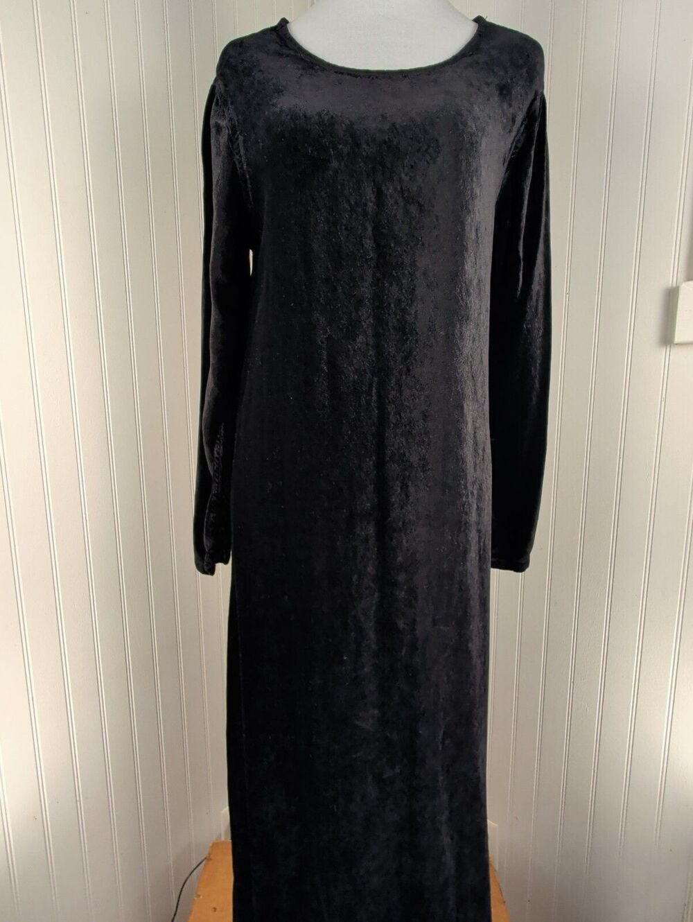 90s Russ Berens Malibu Black Crushed Velvet Maxi Dress Medium